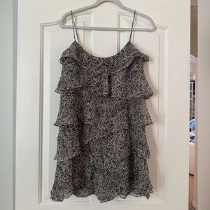 Mango Black and White Floral Ruffle Tiered Cami Dress